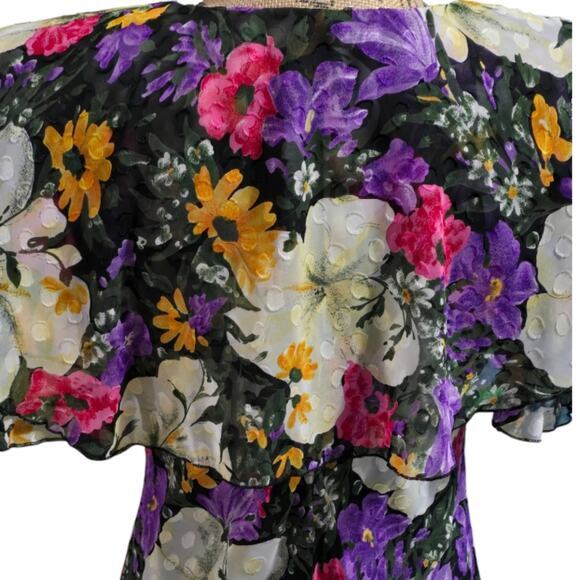 Vintage Ruffled Floral Dress Romantic Cottagecore Party 80s Cocktail Maxi - Picture 3 of 13